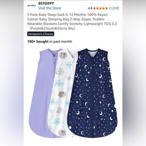 Set of 3 Baby Sleep Sacks in Purple, Cloud, and Starry Sky